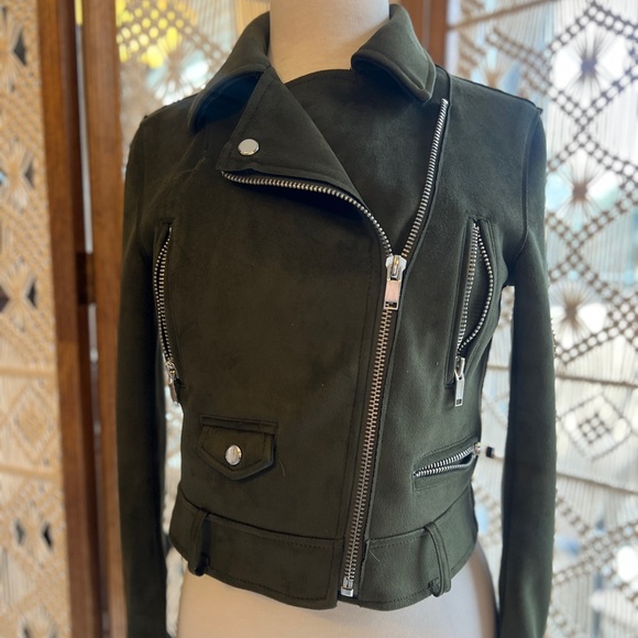 Zara Jackets & Blazers - Zara Dark Green Faux Suede Biker Moto Jacket